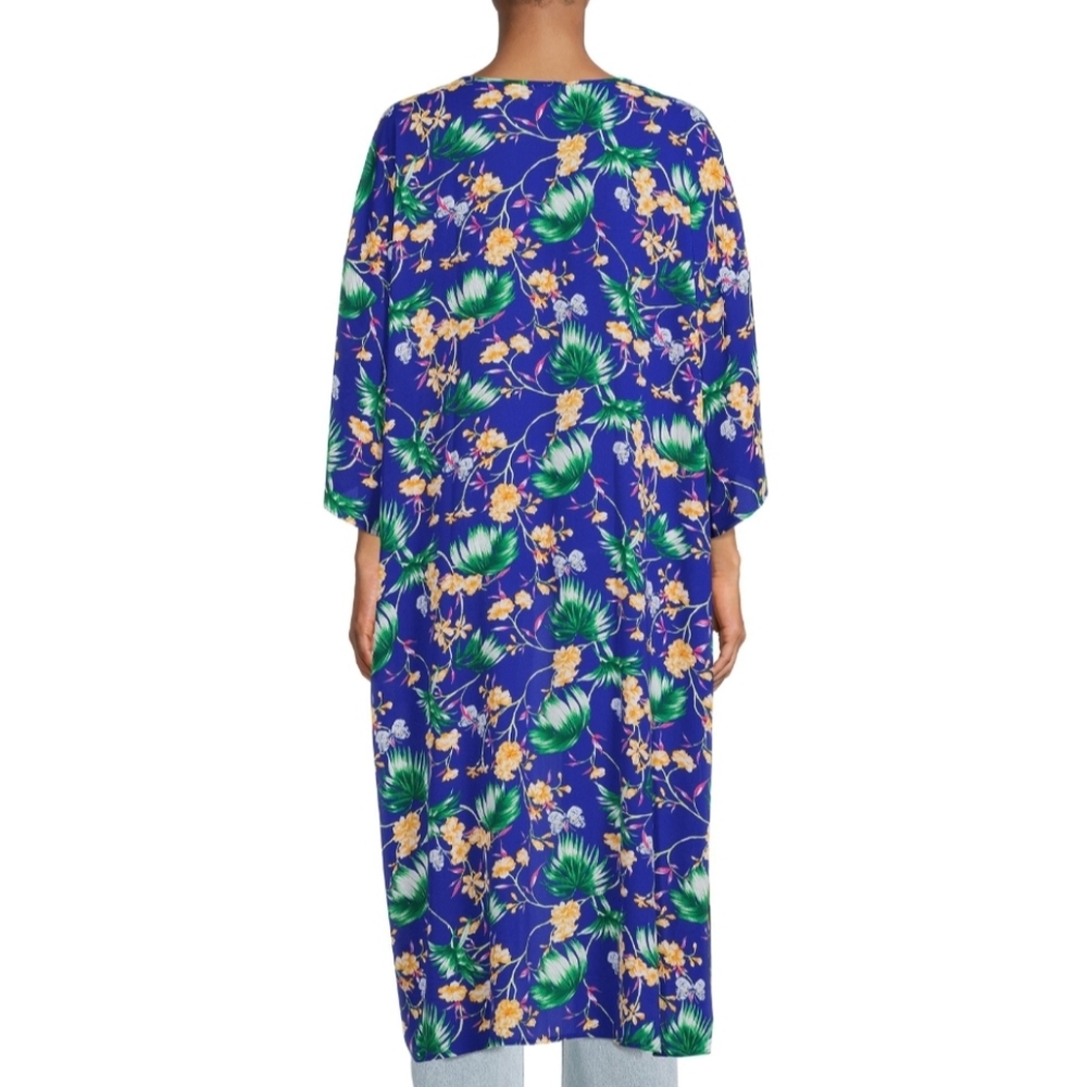 Pioneer Woman Open Front Printed Duster Enamel Blue Floral Plus Kimono - 2X/3X - Picture 4 of 12